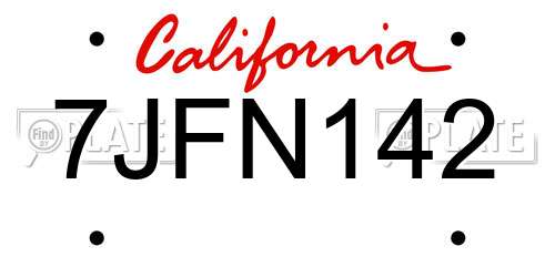 7JFN142 California License Plate
