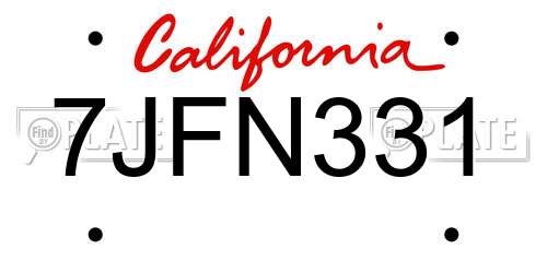 7JFN331 California License Plate