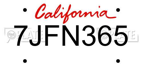 7JFN365 California License Plate
