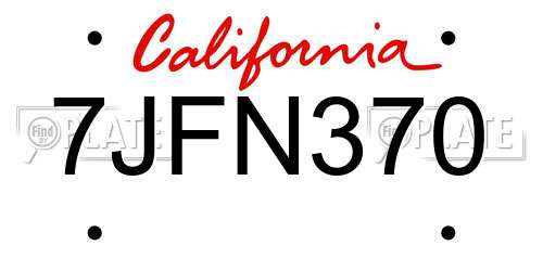 7JFN370 California License Plate