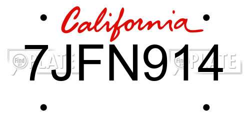 7JFN914 California License Plate