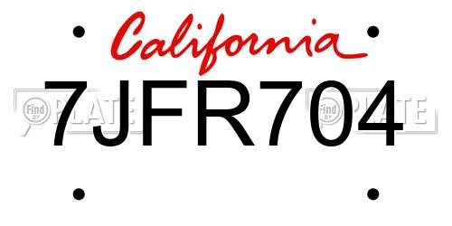 7JFR704 California License Plate