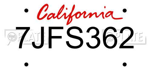 7JFS362 California License Plate