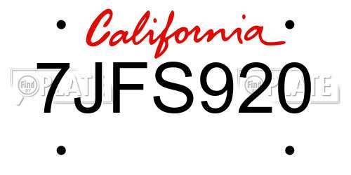 7JFS920 California License Plate