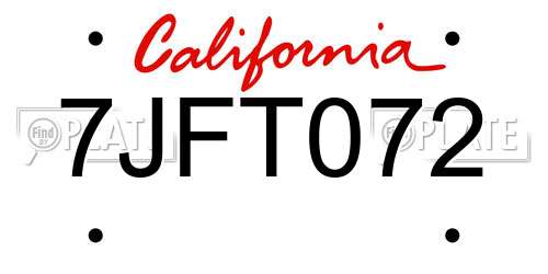 7JFT072 California License Plate