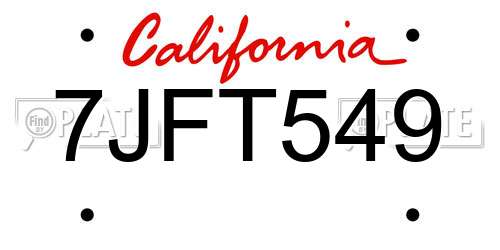 7JFT549 California License Plate