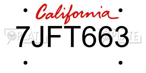 7JFT663 California License Plate