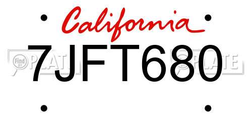 7JFT680 California License Plate