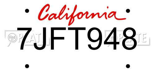 7JFT948 California License Plate