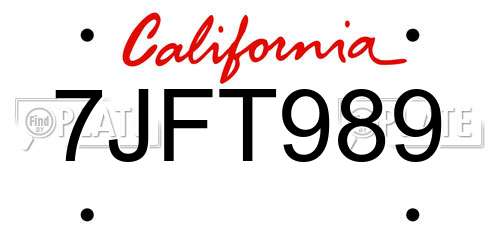 7JFT989 California License Plate