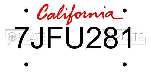 7JFU281 California License Plate
