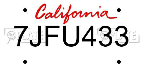 7JFU433 California License Plate
