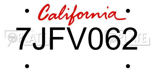 7JFV062 California License Plate