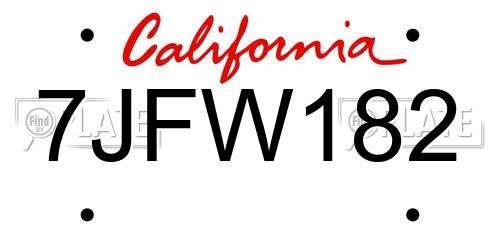 7JFW182 California License Plate