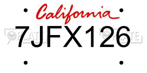 7JFX126 California License Plate