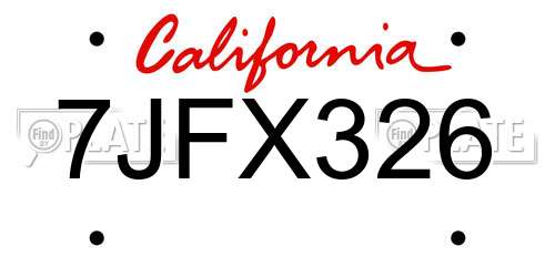 7JFX326 California License Plate