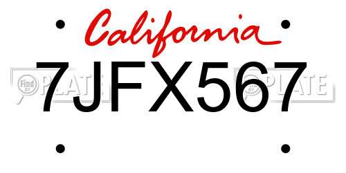 7JFX567 California License Plate