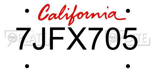 7JFX705 California License Plate