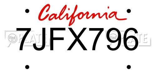 7JFX796 California License Plate