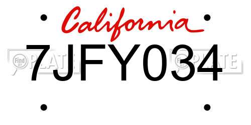 7JFY034 California License Plate