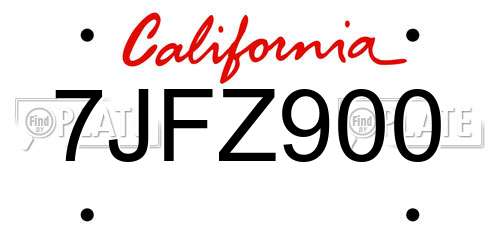 7JFZ900 California License Plate