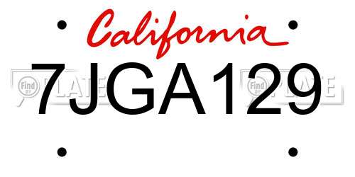 7JGA129 California License Plate