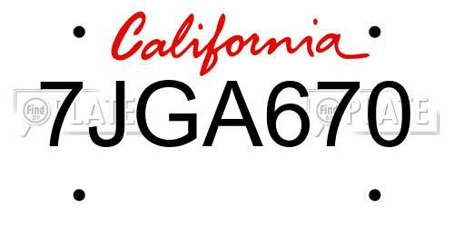 7JGA670 California License Plate