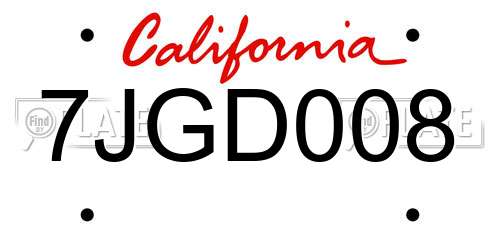 7JGD008 California License Plate