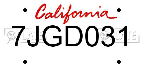 7JGD031 California License Plate