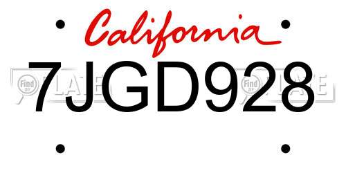 7JGD928 California License Plate