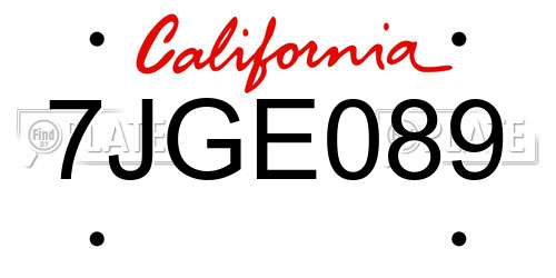 7JGE089 California License Plate