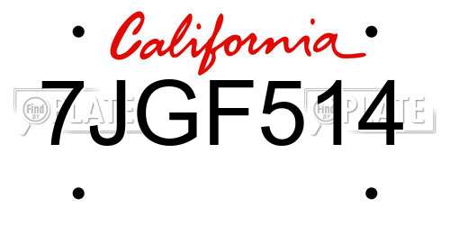 7JGF514 California License Plate