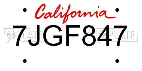 7JGF847 California License Plate