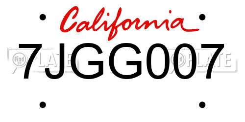 7JGG007 California License Plate