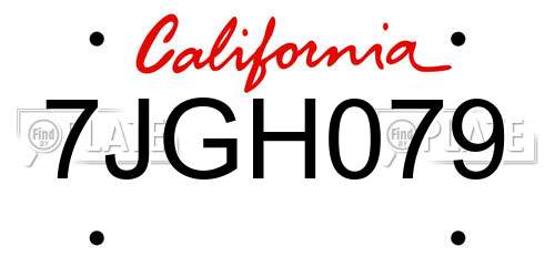 7JGH079 California License Plate