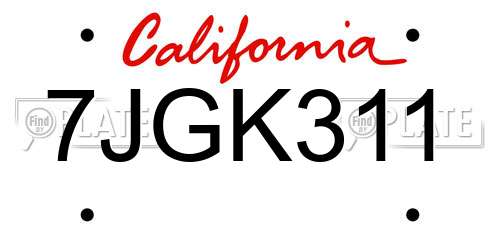 7JGK311 California License Plate