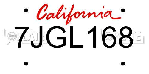 7JGL168 California License Plate