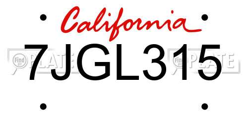 7JGL315 California License Plate
