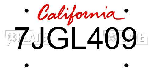 7JGL409 California License Plate