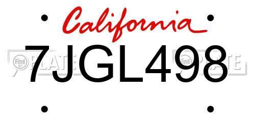 7JGL498 California License Plate