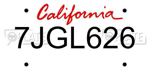 7JGL626 California License Plate