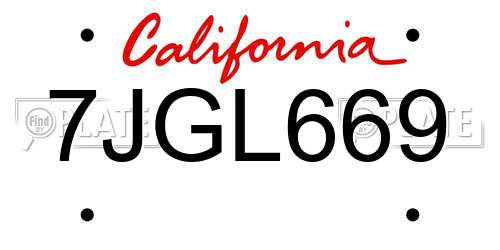 7JGL669 California License Plate
