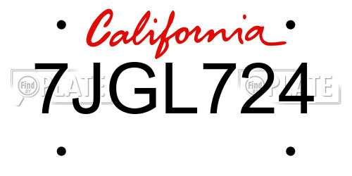 7JGL724 California License Plate