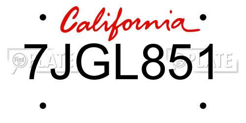 7JGL851 California License Plate