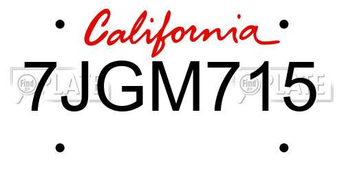 7JGM715 California License Plate