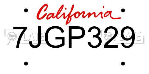 7JGP329 California License Plate