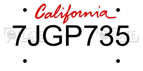 7JGP735 California License Plate