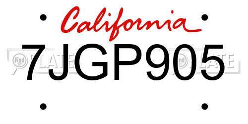 7JGP905 California License Plate