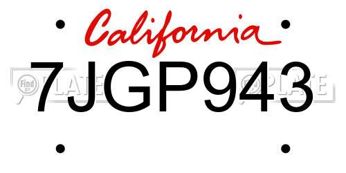 7JGP943 California License Plate