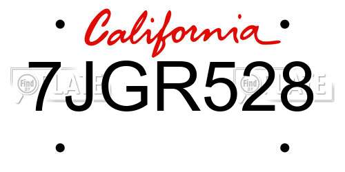 7JGR528 California License Plate